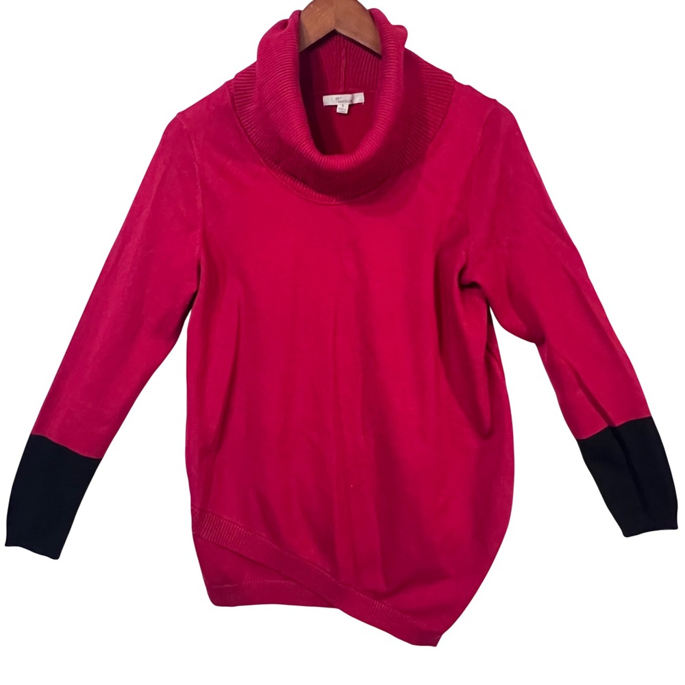 89th Madison Red Black Accent Cowl Neck Valentines Date Knit Sweater Women's S